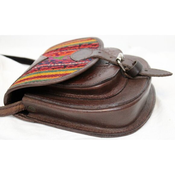Peruvian Leather Bag Small Purse Woven Textile Women Shoulder Cross Body Saddle - Picture 6 of 11